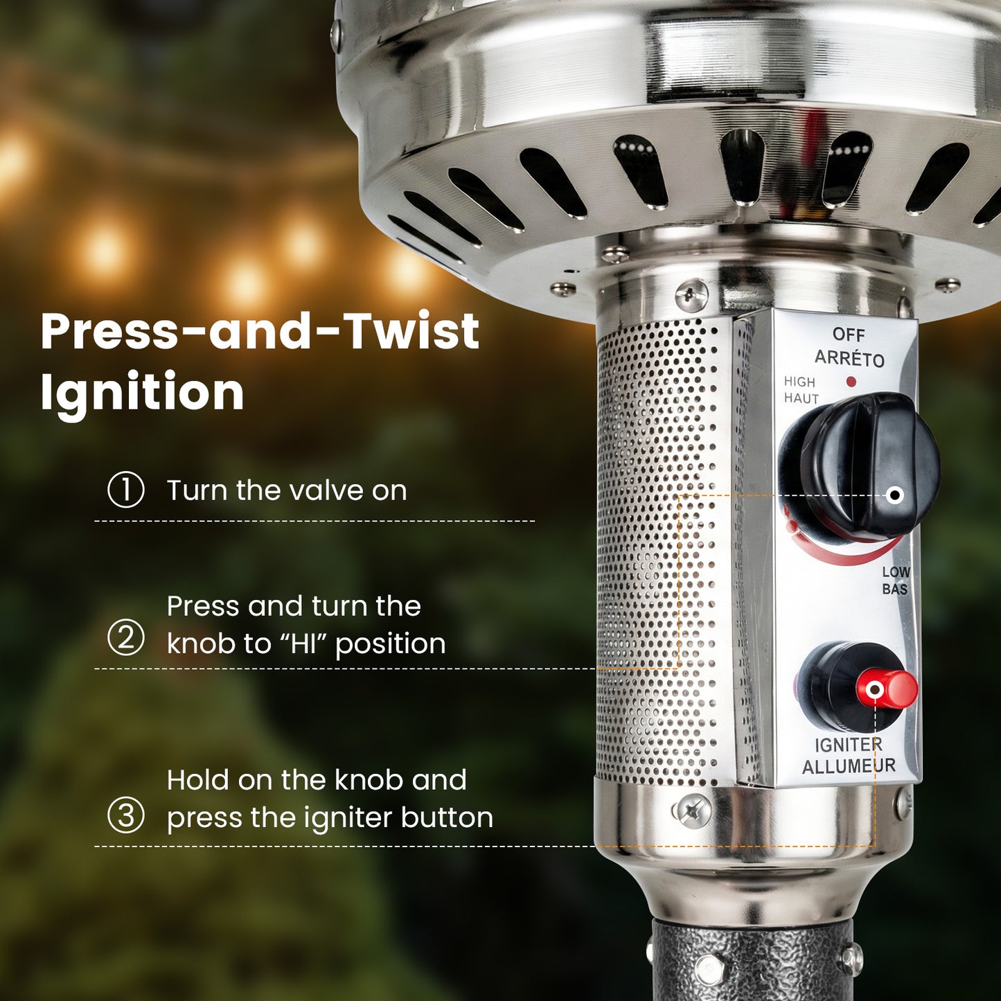 50,000 BTU Patio Propane Gas Heater, Stainless Steel Burner, Gray Patio Heaters at Gallery Canada