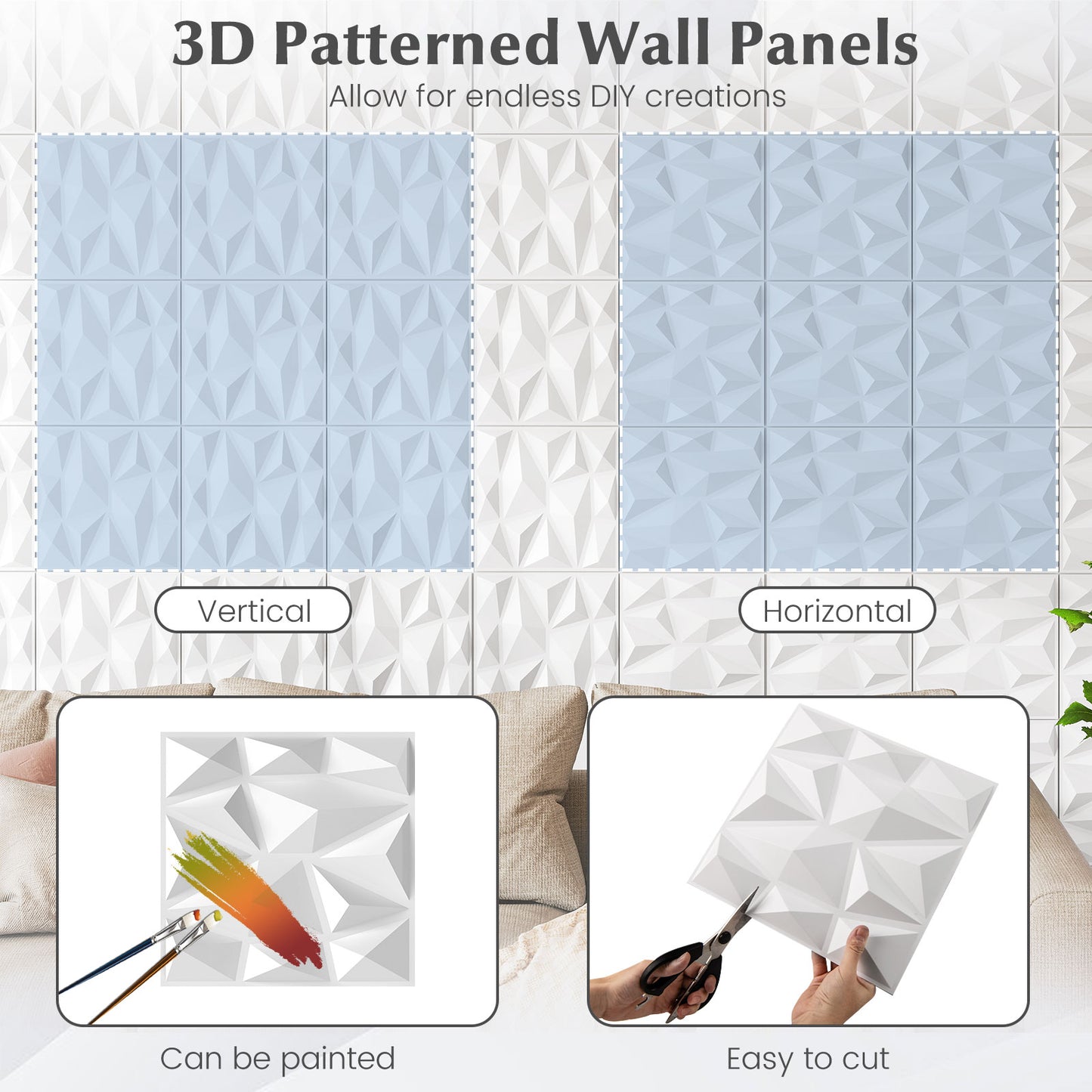 50-Pack 3D Wall Panels, PVC Interior Wall Decoration, Diamond Accent, White Decorative Accessories at Gallery Canada