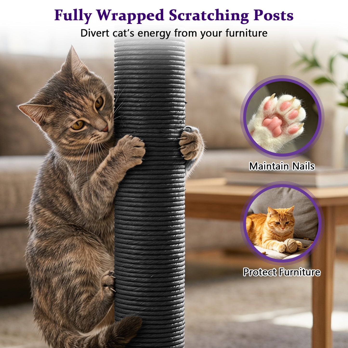 51” Gothic Multi-level Cat Tree with Spider Hanging Toy for Black Halloween, Purple Cat Trees Condos & Scratchers at Gallery Canada