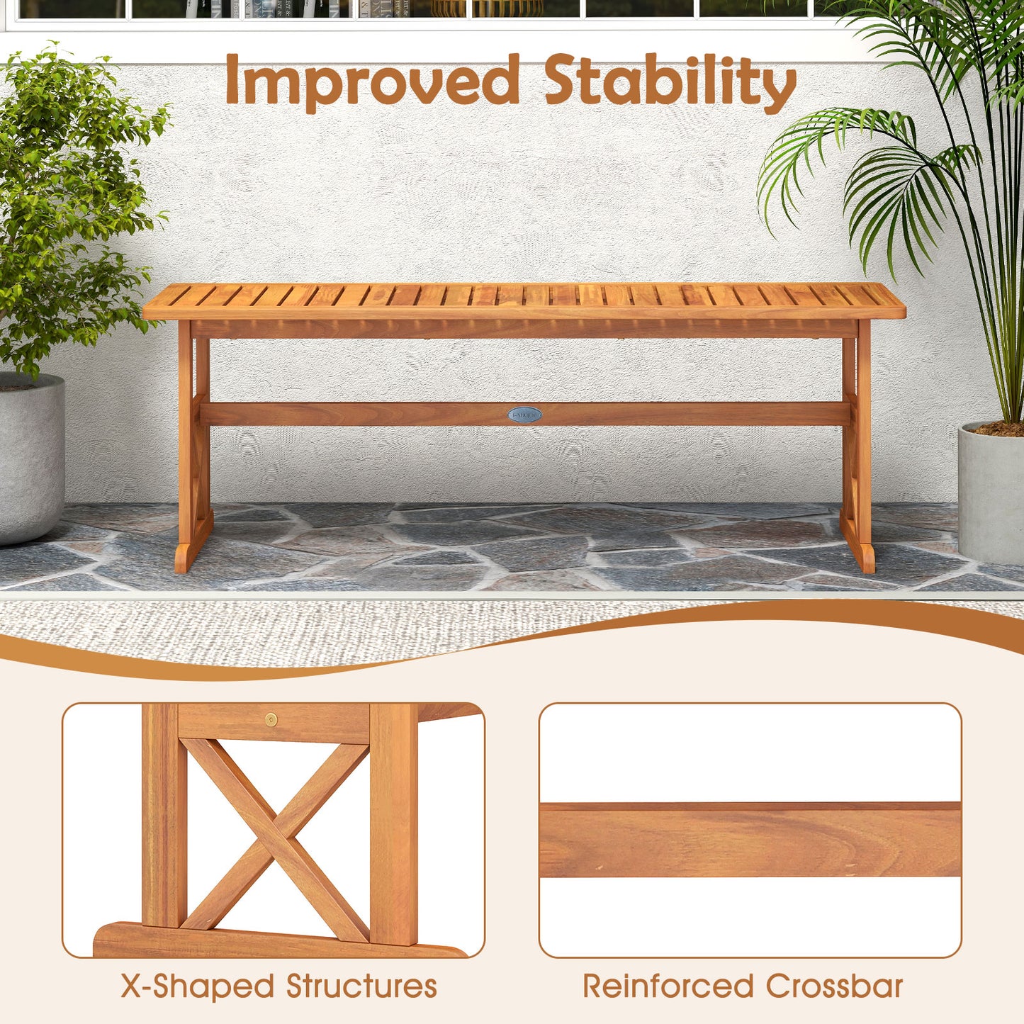 51 Inches Outdoor Acacia Wood Bench, Slatted Seat, 800 lbs Capacity Outdoor Benches at Gallery Canada