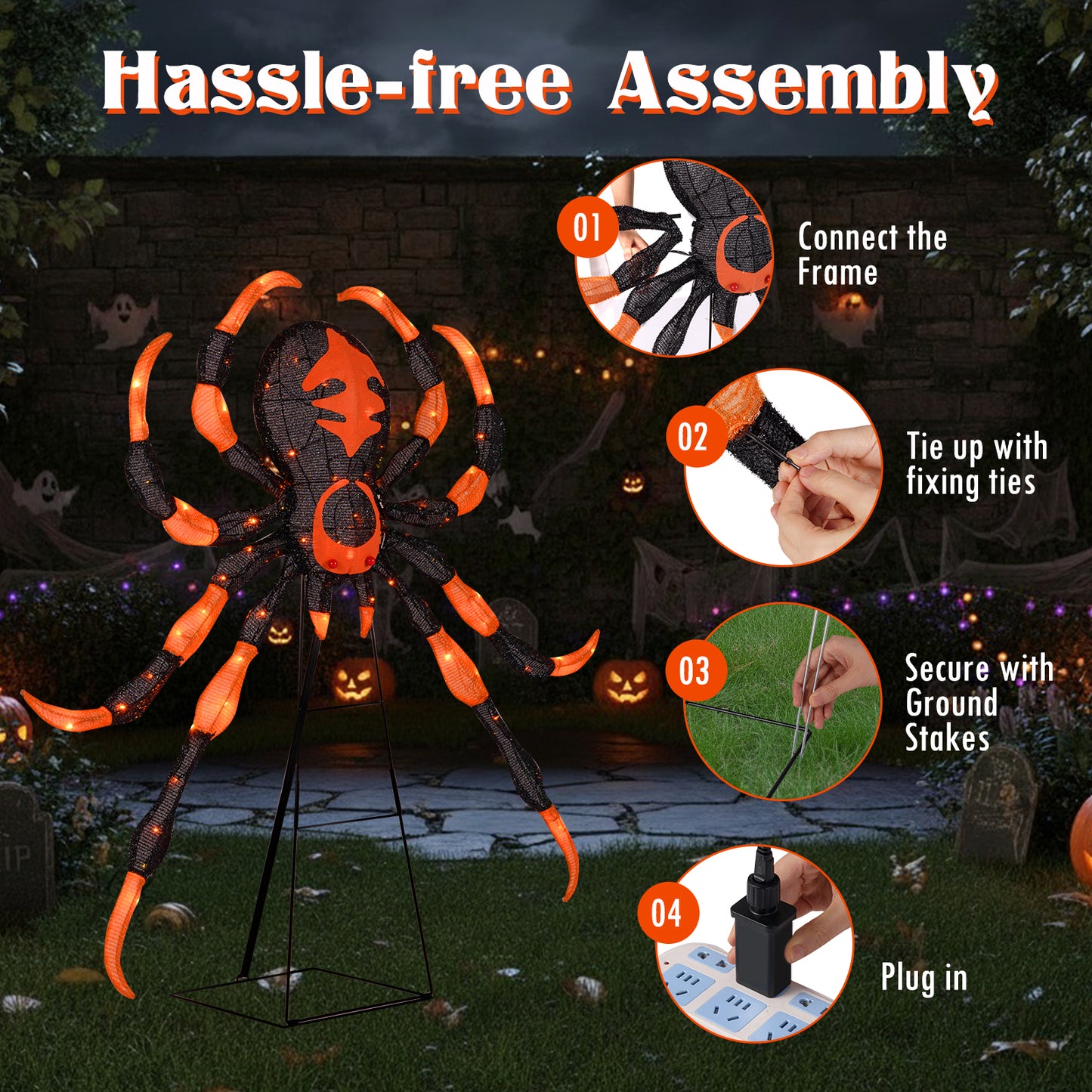 52 Inch Halloween Spider Decoration, 16 Flickering Warm White LEDs Halloween at Gallery Canada