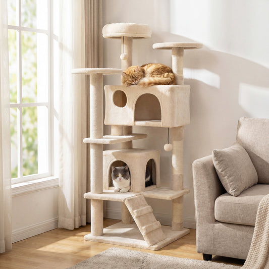 52 Inch Tall Cat Tree Tower, Indoor Cats, Beige Cat Trees Condos & Scratchers Beige at Gallery Canada