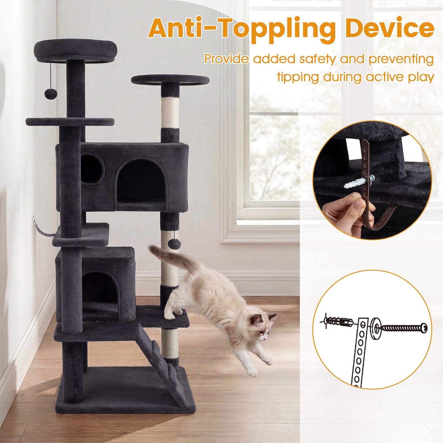 52 Inch Cat Tree Tower For Indoor Cats, Dark Gray Cat Trees Condos & Scratchers at Gallery Canada