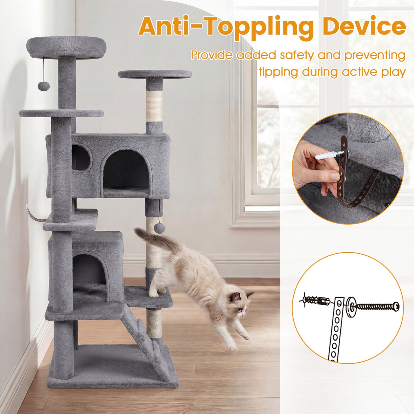 52 Inch Cat Tree Tower For Indoor Cats, Light Gray Cat Trees Condos & Scratchers at Gallery Canada
