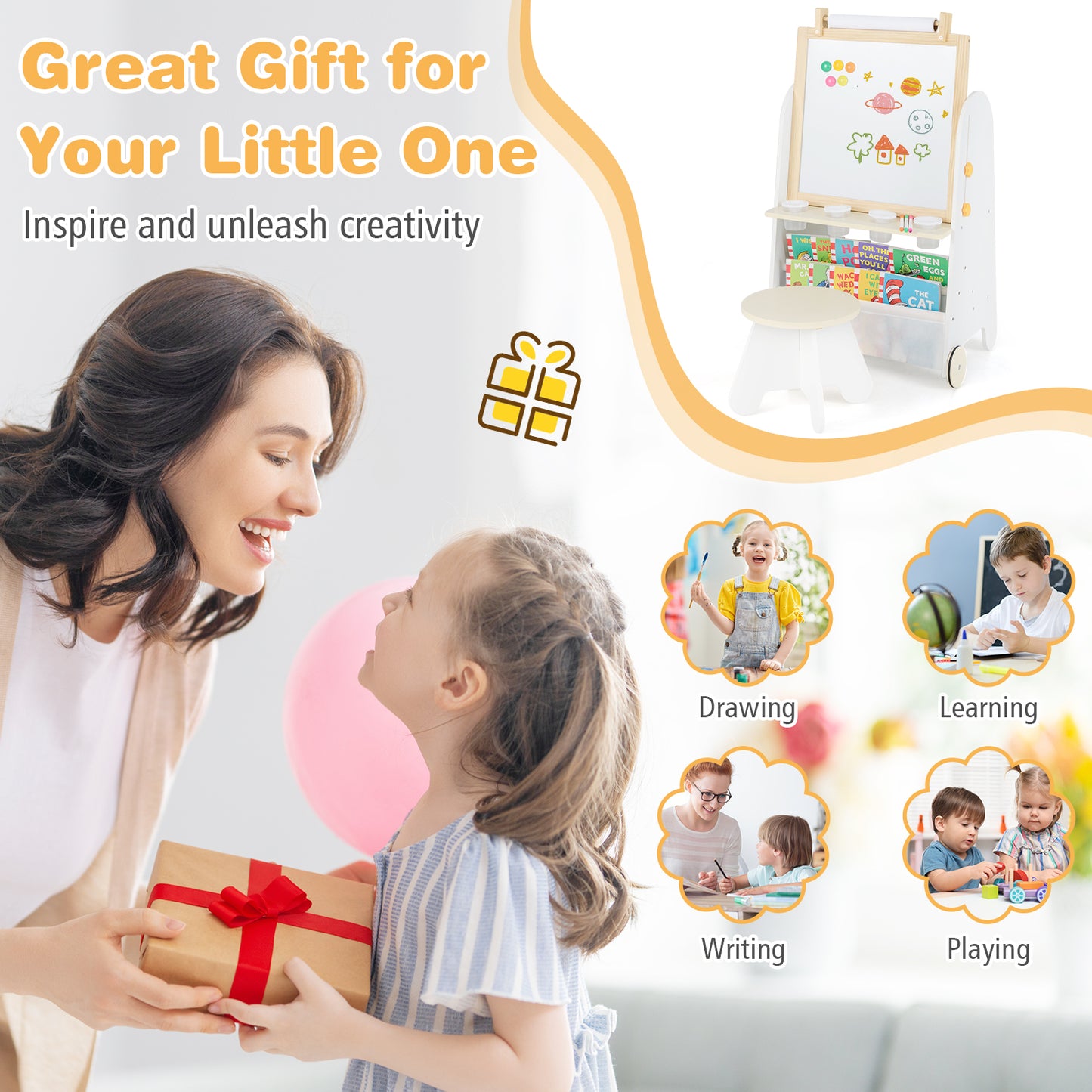 4-in-1 Toddler Activity Table Set, Magnetic Whiteboard And Chalk Board, Natural