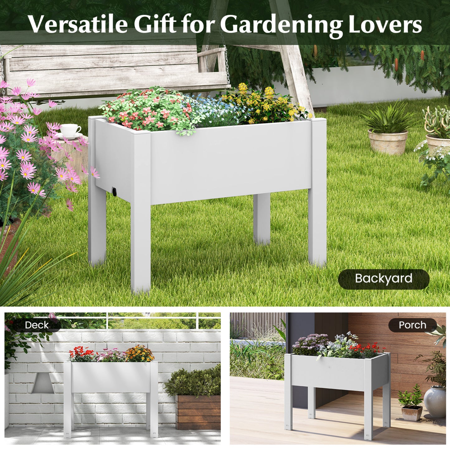 53L Raised Bed Grow Box, Self-Watering Planter Stand, Water Level Monitor, White Raised Garden Beds at Gallery Canada