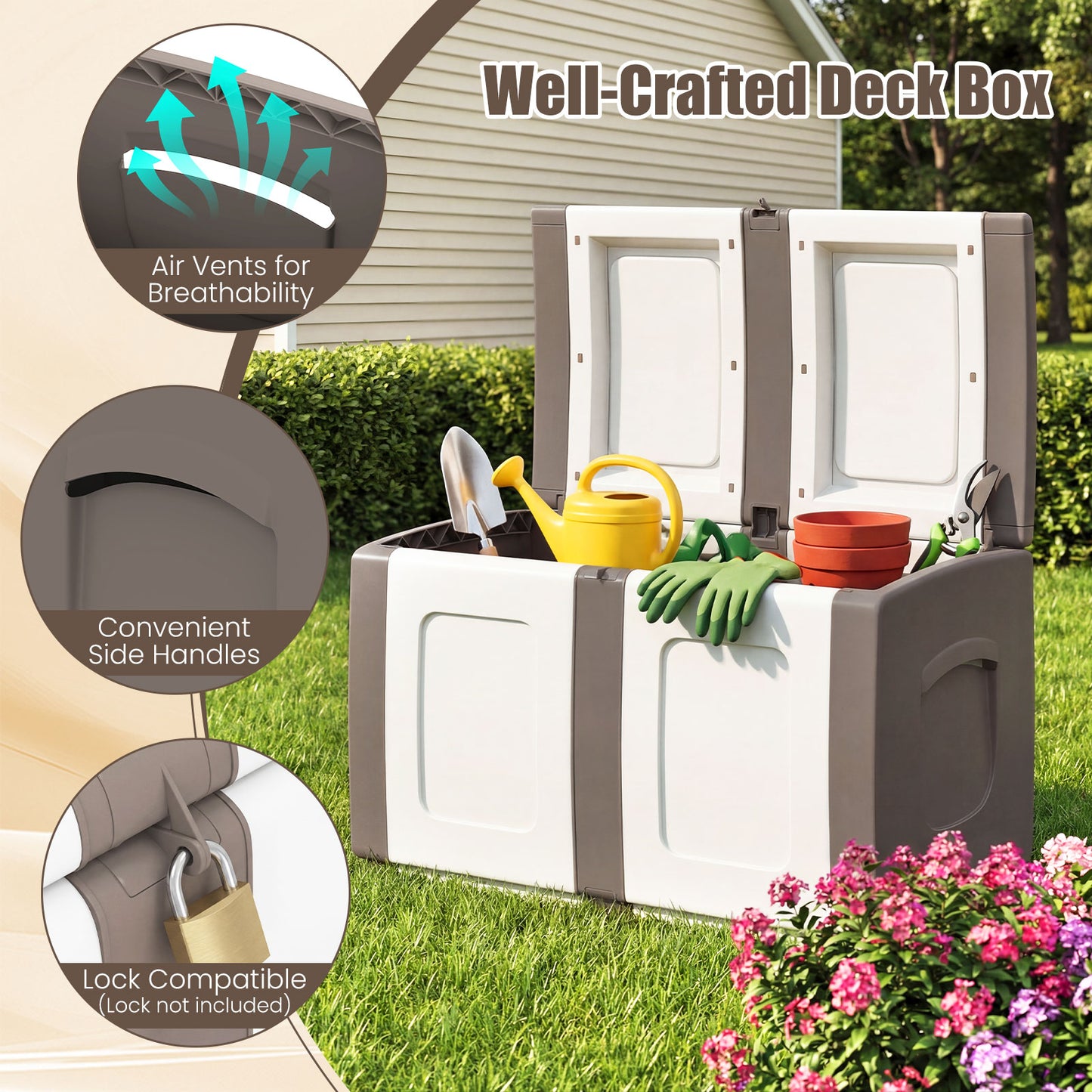 53 Gallon Patio Container, Lockable Lid, Beige Garden Tools at Gallery Canada