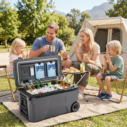 53 Quart Portable Rolling Cooler with Fish Ruler for Outdoor, Gray Coolers Gray at Gallery Canada