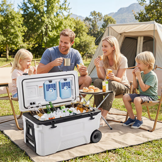 53 Quart Portable Rolling Cooler with Fish Ruler for Outdoor, White Coolers White at Gallery Canada