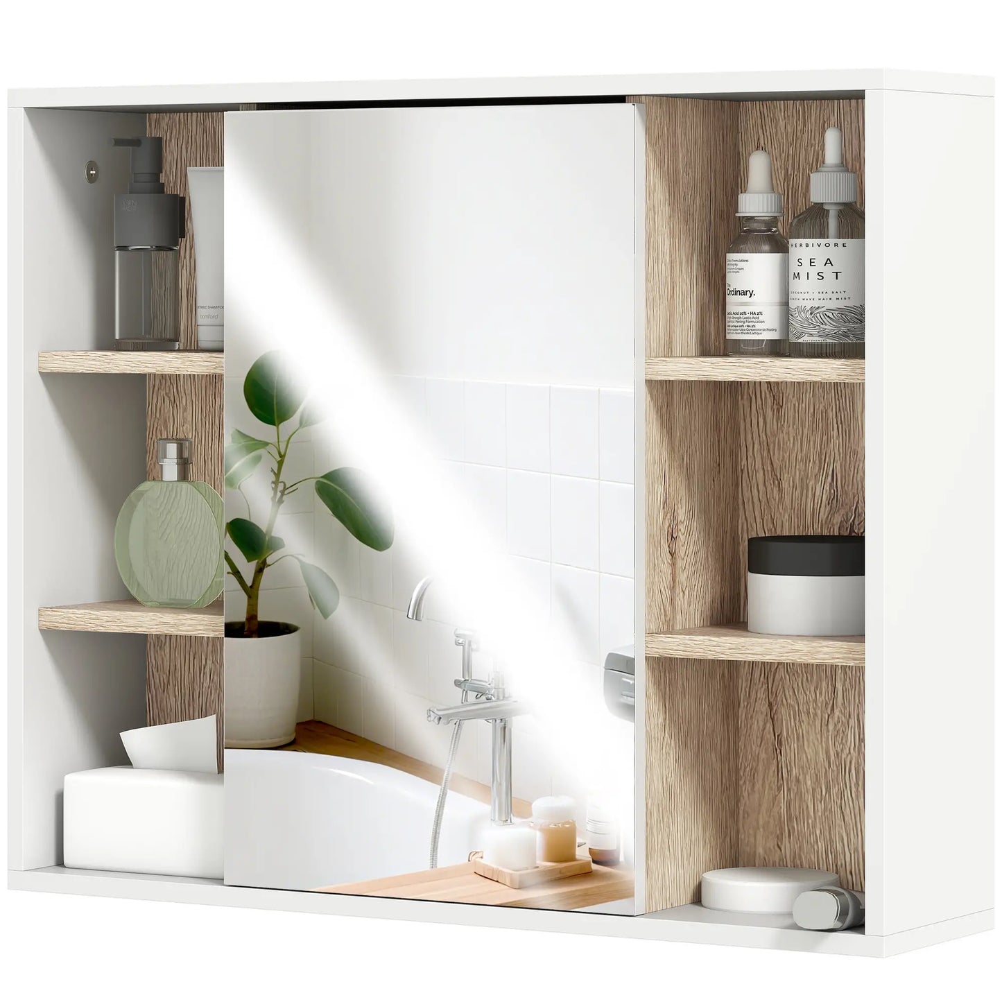 Wall-Mounted Medicine Cabinet with Mirror, Over Toilet Vanity, Oak, White Mirror Medicine Cabinets at Gallery Canada