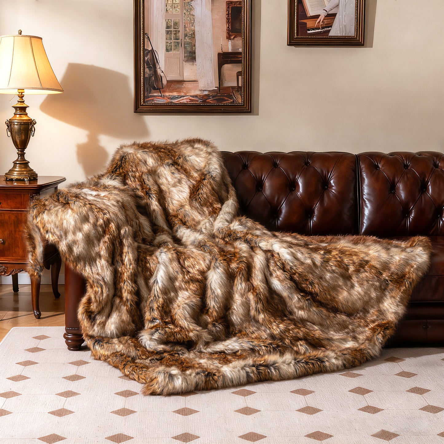 540GSM Soft Plush Fuzzy Luxury Faux Raccoon Fur Blanket for Bed-M, Golden