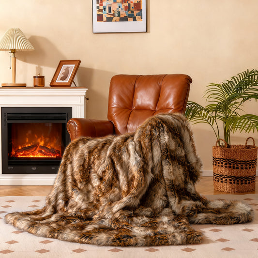 540GSM Soft Plush Fuzzy Luxury Faux Raccoon Fur Blanket for Bed-M, Golden Bedding Golden at Gallery Canada