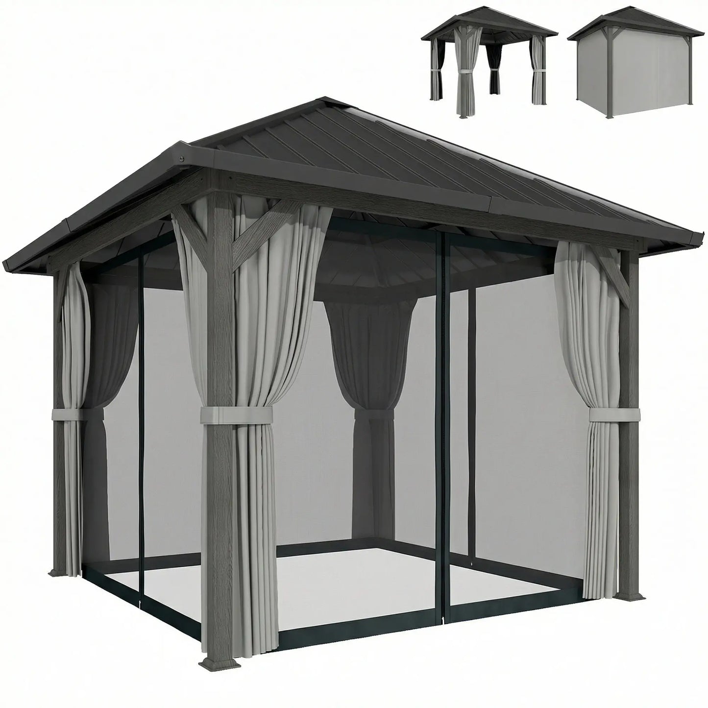 10' X 10' Hardtop Gazebo With Steel Roof, Netting & Curtains, Steel Gazebos at Gallery Canada