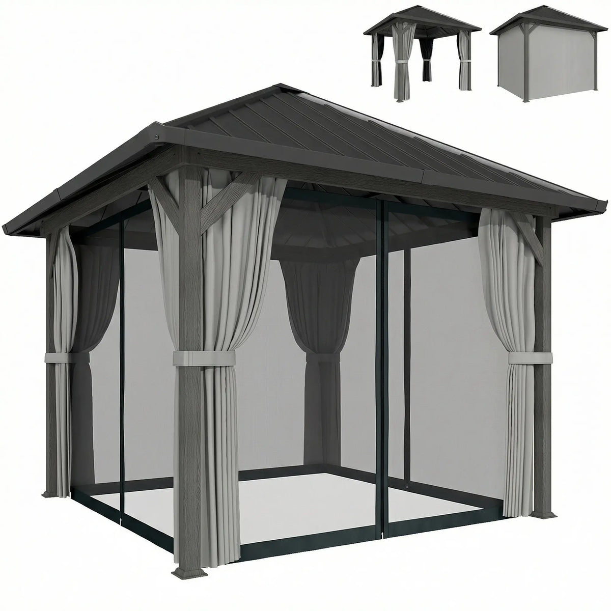 10' X 10' Hardtop Gazebo With Steel Roof, Netting & Curtains, Steel Gazebos at Gallery Canada