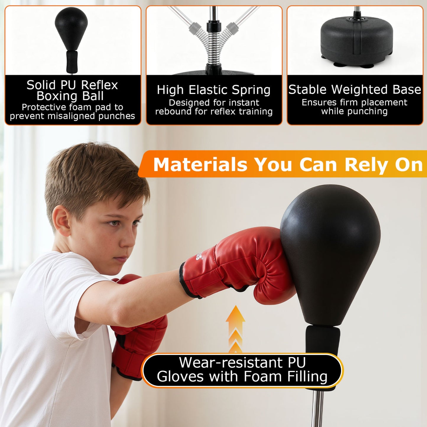 54.5"-62" Height Adjustable Punching Bag With Stand, Black Sport Equipments at Gallery Canada