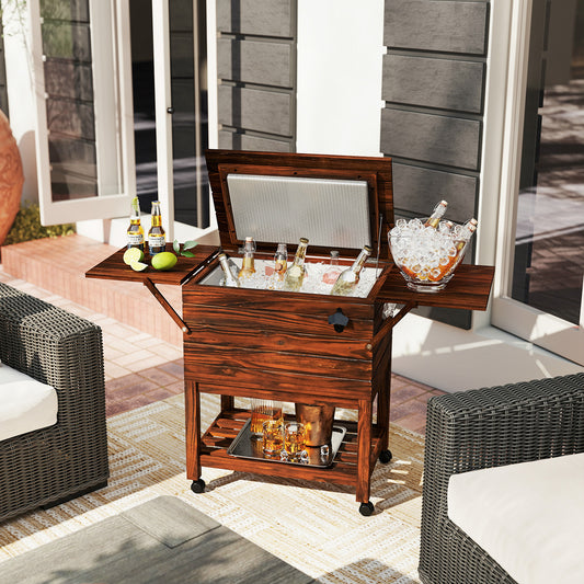 54 Quart Wooden Cooler Cart, Rolling Ice Chest With Shelves, Brown Coolers Brown at Gallery Canada
