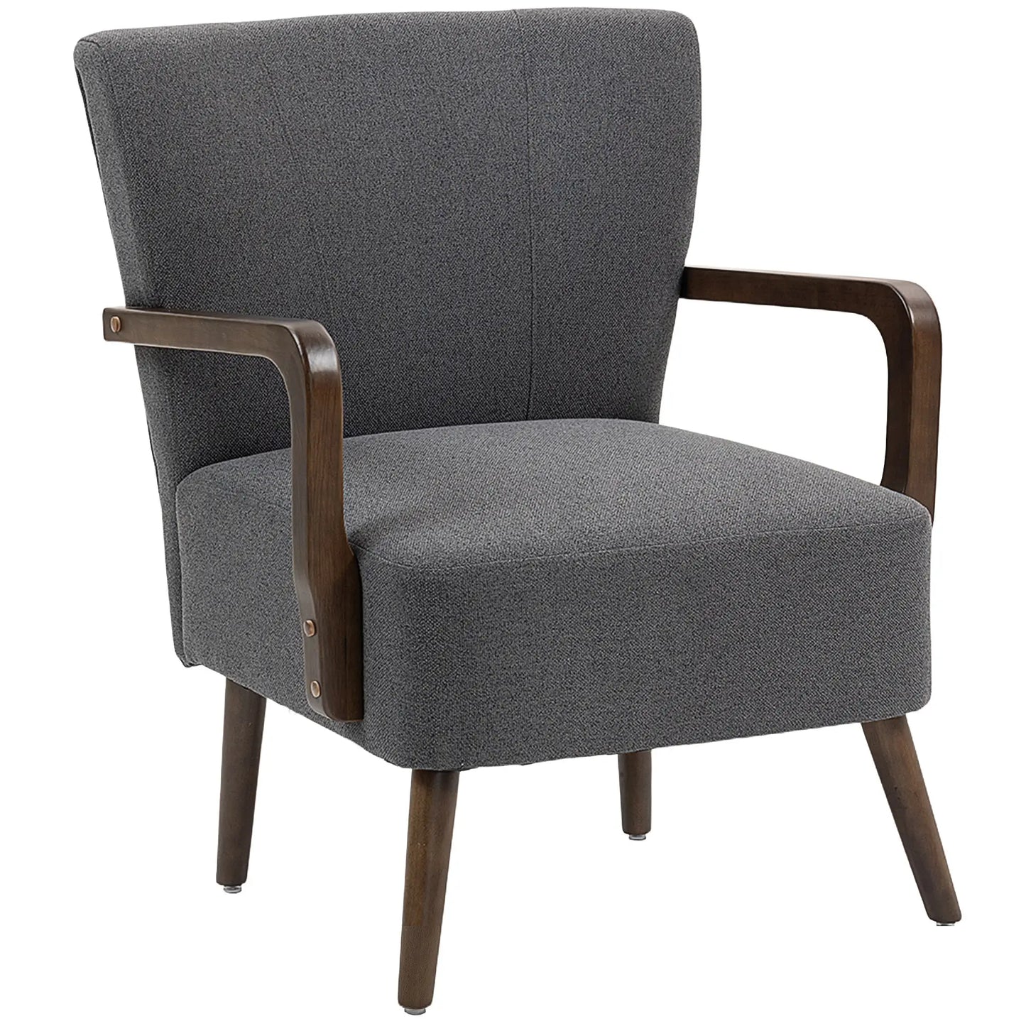 Accent Chair with Wooden Legs, Linen Fabric, Thick Padding, Dark Grey Accent Chairs at Gallery Canada