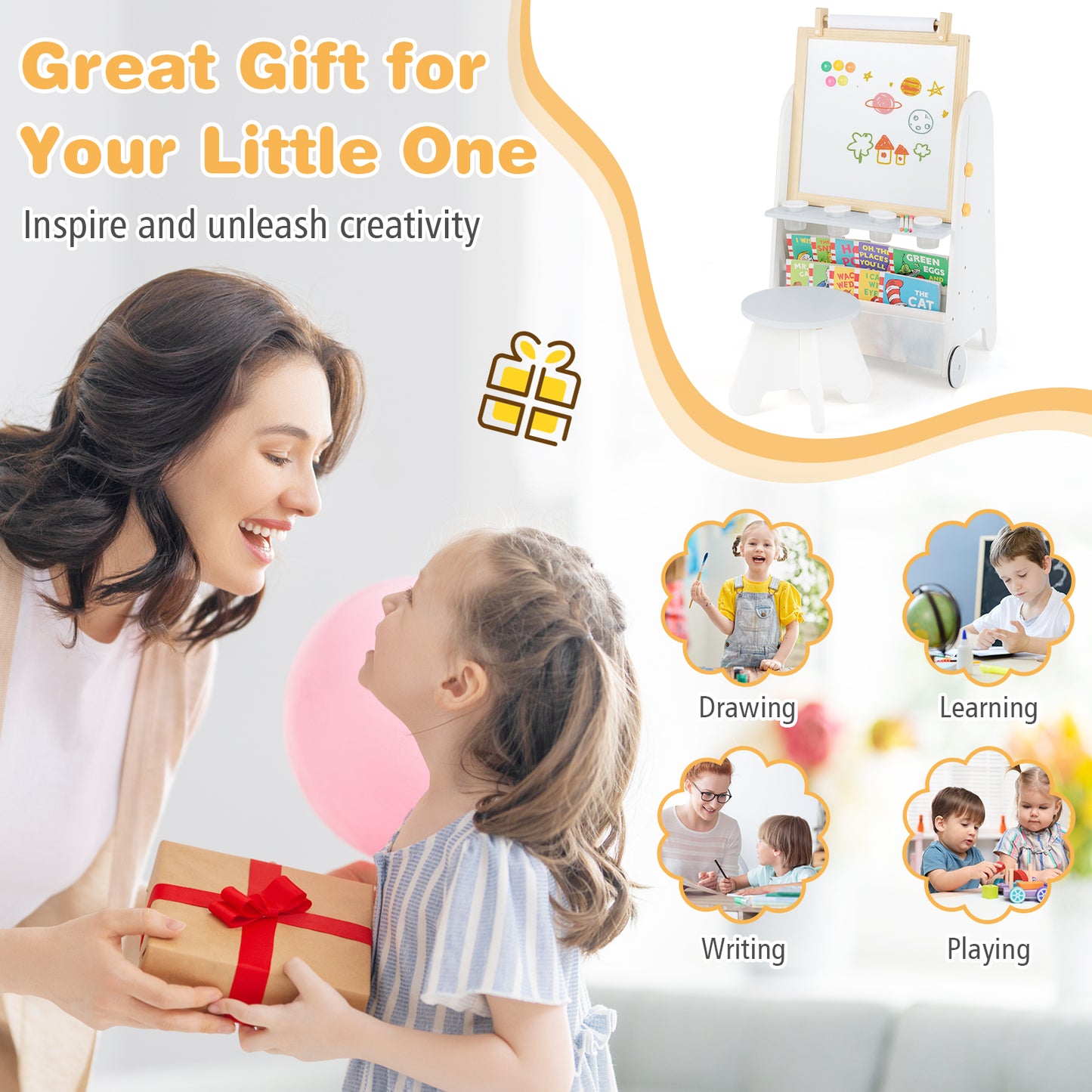 4-in-1 Toddler Activity Table, Magnetic Whiteboard, Chalk Board, Gray