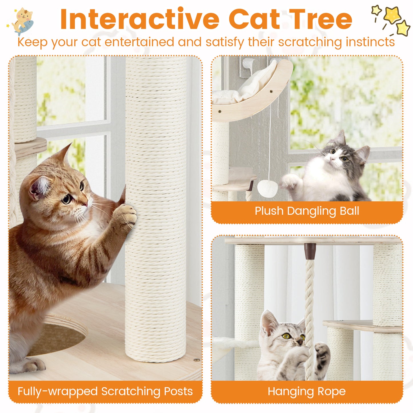 55.5 Inches Tall Wooden Cat Tree, Washable Plush Cushions, Indoor Cats Cat Trees Condos & Scratchers at Gallery Canada
