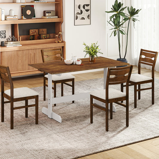 55 Inch Dining Table for 4-6 People Rectangular Kitchen Table with Solid Wood Trestle Base, Walnut