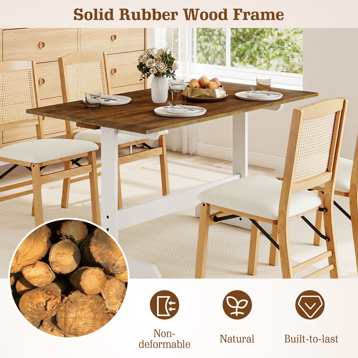 55 Inch Dining Table for 4-6 People Rectangular Kitchen Table with Solid Wood Trestle Base, Walnut Dining Tables at Gallery Canada
