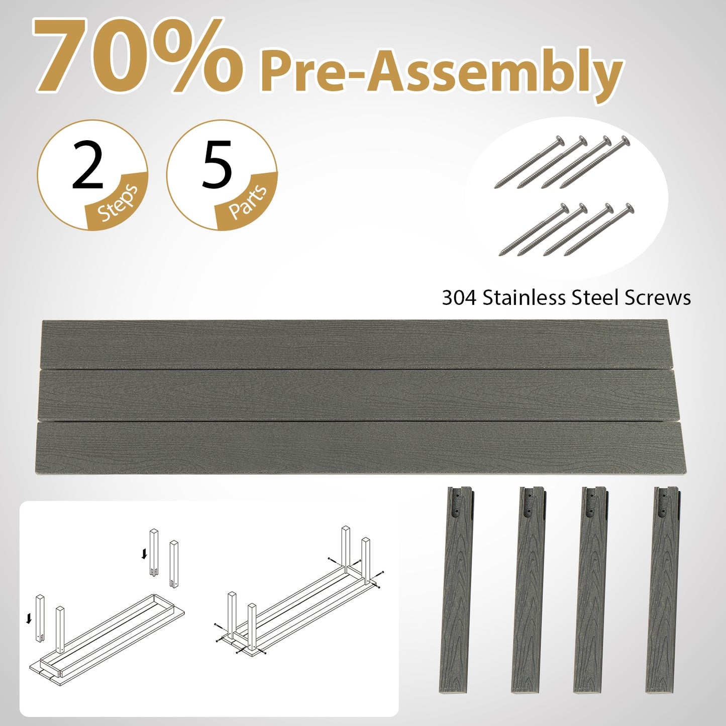 55" HDPE Outdoor Bench, 2-3 Person Weatherproof, Gray Outdoor Benches at Gallery Canada
