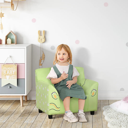 Kids Sofa, Armrest Chair, Toddler Couch, Cute Animal Print, Velvet, Eucalyptus Wood, Green Kids Chairs & Seating Green at Gallery Canada