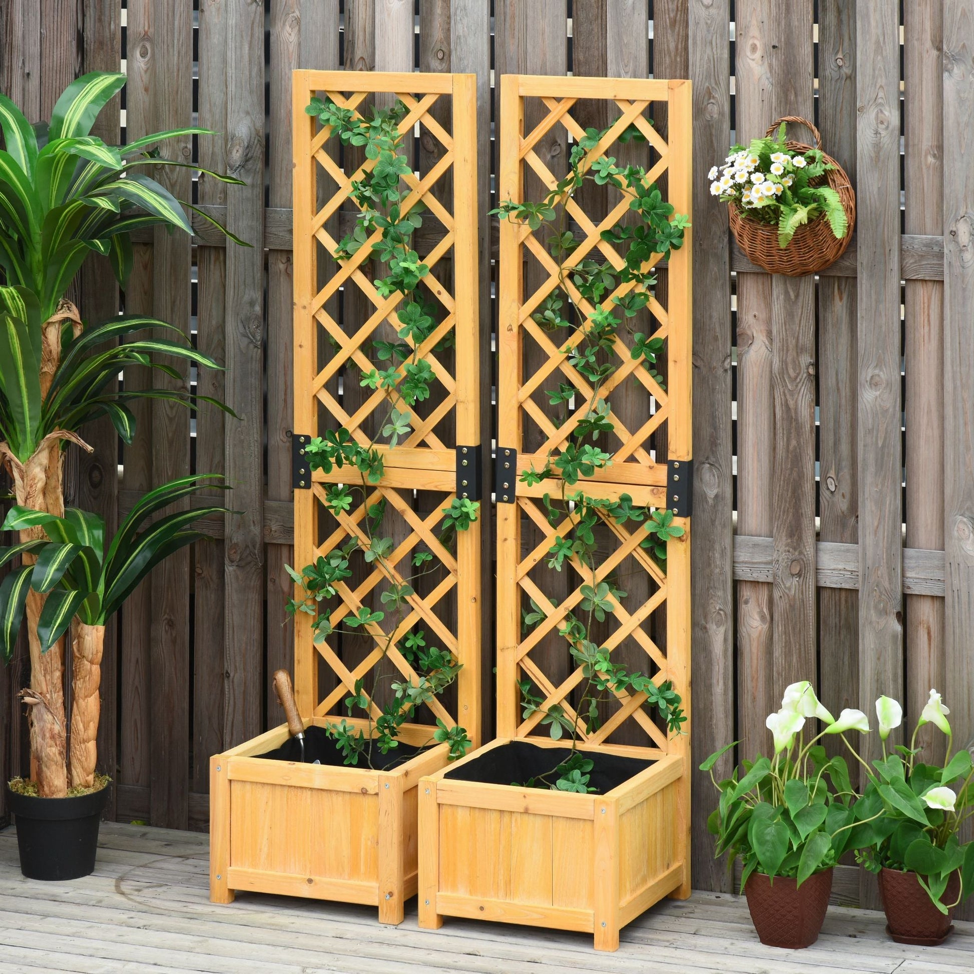 Set of 2 Raised Garden Bed with Trellis Board Flower Stand Lattice Panels for Plants, Flowers or Vine Outdoor Indoor, Orange at Gallery Canada