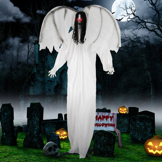 6.6 Feet Halloween Animatronic Angel, Light-Up Eyes, Flapping Wings