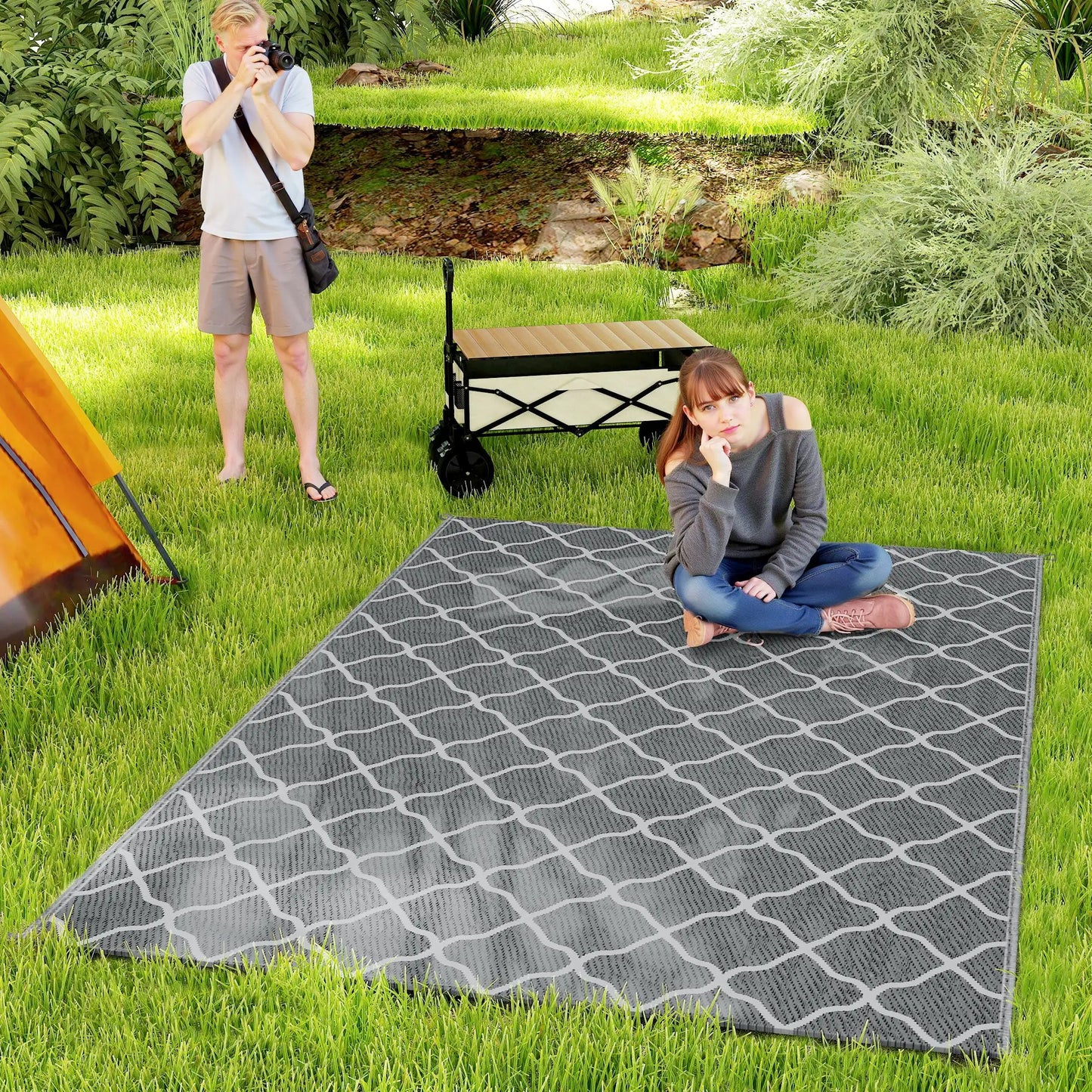 Waterproof Outdoor Rug, 6' x 9', Reversible RV Mat, Grey & White Garden Decor at Gallery Canada