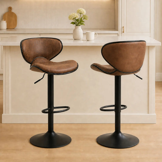 Vintage Set of 2 Adjustable Bar Stools, Swivel Seat, Brown Bar Stools Brown at Gallery Canada