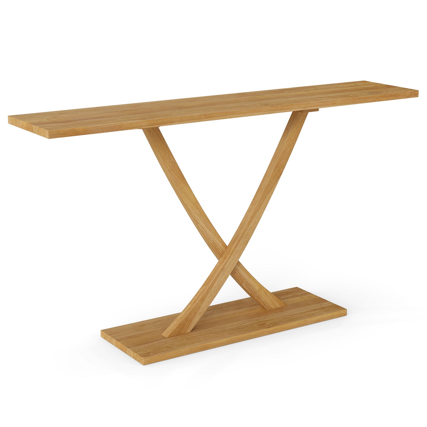 57 Inch Solid Wood Console Table with Teak Wood Frame and Geometric Design, Natural Console Tables at Gallery Canada