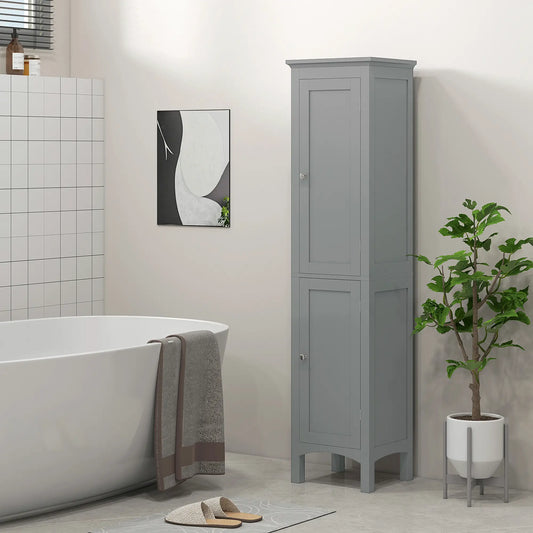 Tall Bathroom Cabinet, Freestanding Storage, Adjustable Shelves, 15" x 13" x 63", Grey Bathroom Cabinets Grey at Gallery Canada
