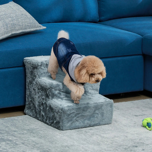 3-Step Dog Ramp for Sofa, Bed, Couch, Removable Cover, Light Grey Dog Stairs Light Grey at Gallery Canada