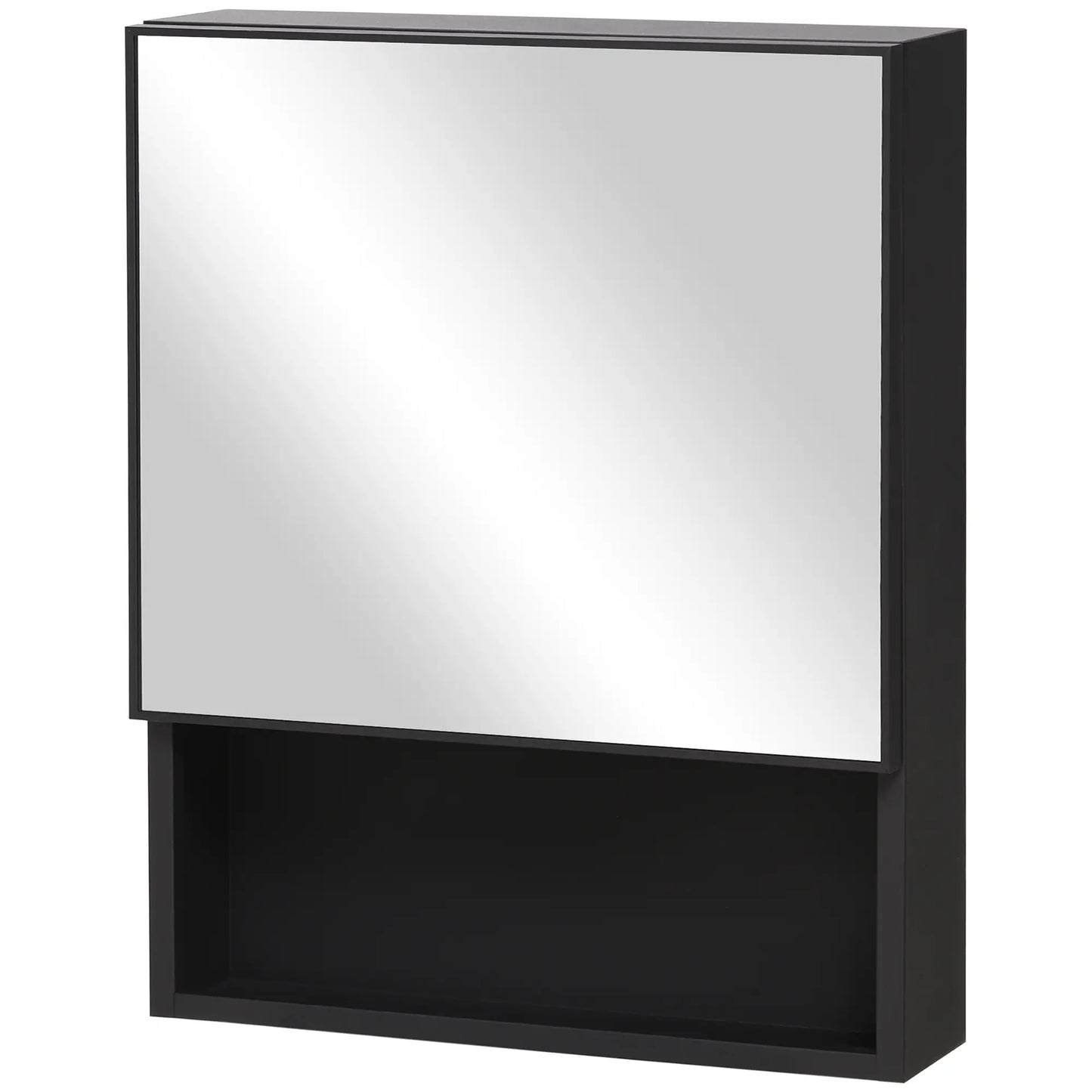Wall-Mounted Medicine Cabinet, Single Door with Shelves, Stainless Steel Frame, Black Mirror Medicine Cabinets at Gallery Canada