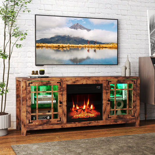 58" Fireplace TV Stand with LED Lights and 18" Electric Fireplace, Rustic Brown Fireplaces Rustic Brown at Gallery Canada