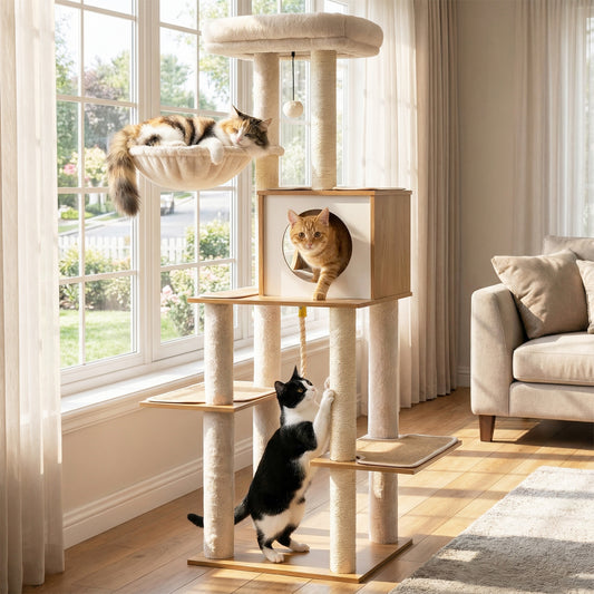 58 Inch Tall Cat Tree With Sisal Scratching Posts, Natural Cat Trees Condos & Scratchers Natural at Gallery Canada