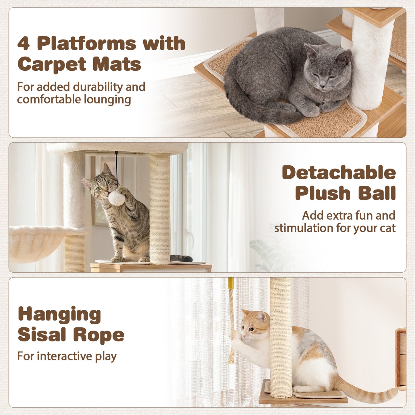 58 Inch Tall Cat Tree With Sisal Scratching Posts, Natural Cat Trees Condos & Scratchers at Gallery Canada
