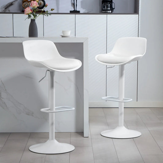 Counter Height Bar Stools Set of 2, Adjustable Swivel PU Leather, White Bar Stools White at Gallery Canada