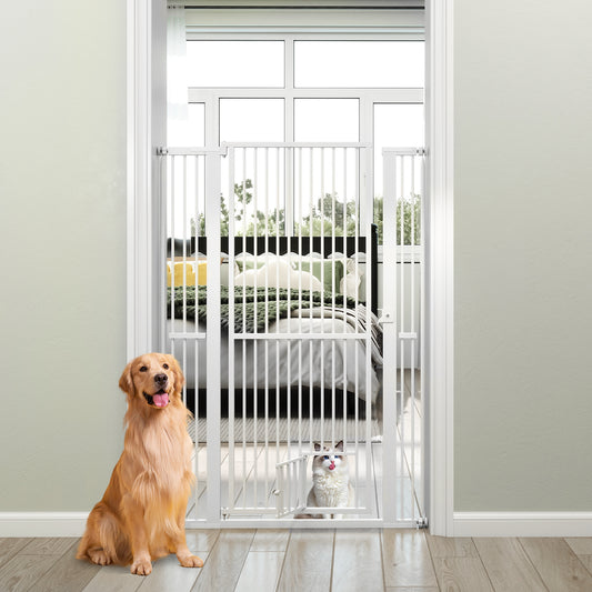 59” Extra Tall Pet Gate Heavy-Duty Metal Cat Gate with Wide Opening, White Pet Gate White at Gallery Canada