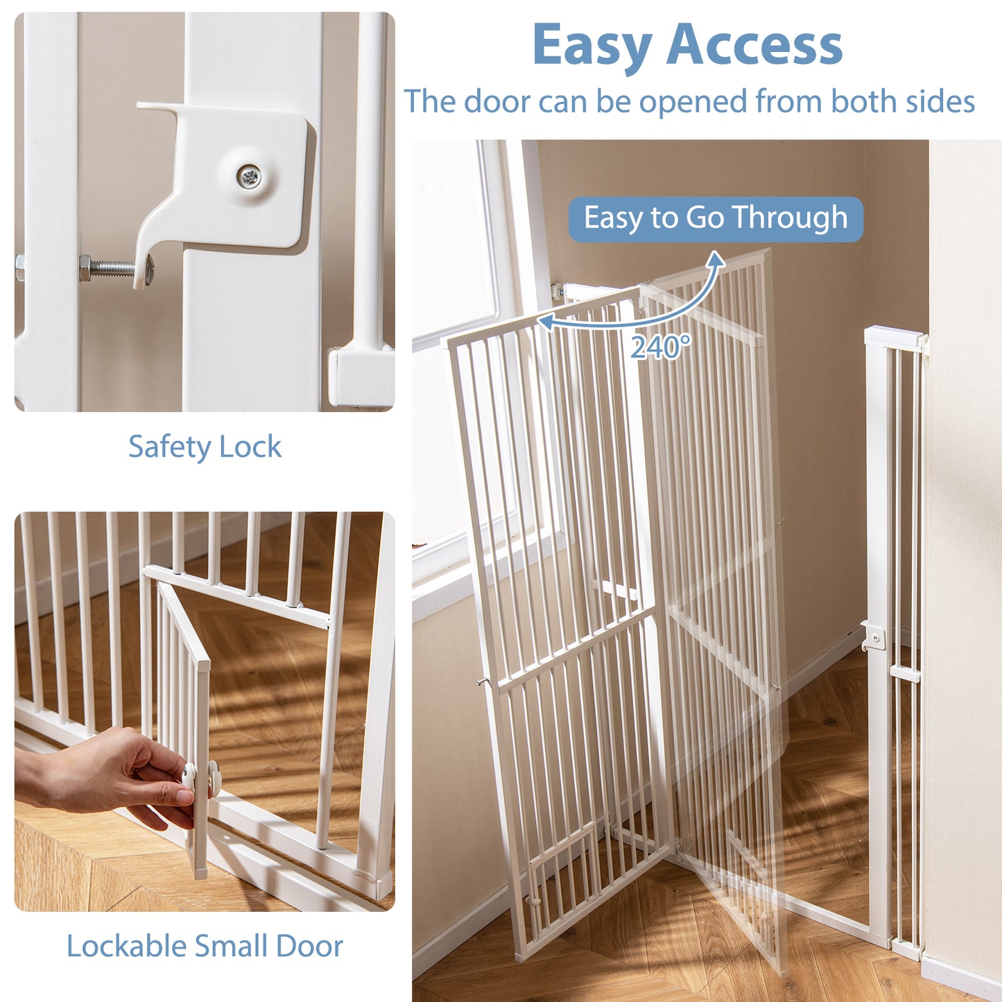 59” Extra Tall Pet Gate Heavy-Duty Metal Cat Gate with Wide Opening, White Pet Gate at Gallery Canada