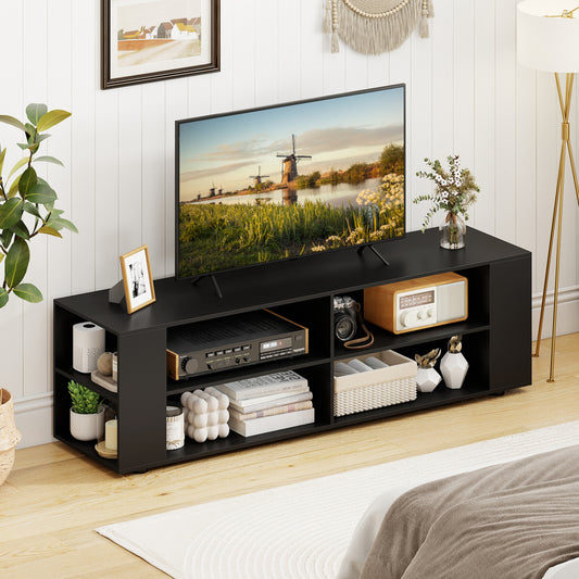 59 Inch Wood TV Stand, Console Storage Entertainment Media, Black Entertainment Centers & TV Stands Black at Gallery Canada