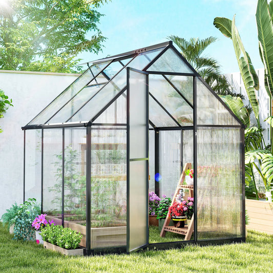 Polycarbonate Greenhouse, Swing Door, Adjustable Window, 6 x 6.5ft, Black Walk In Greenhouses Black, Clear at Gallery Canada