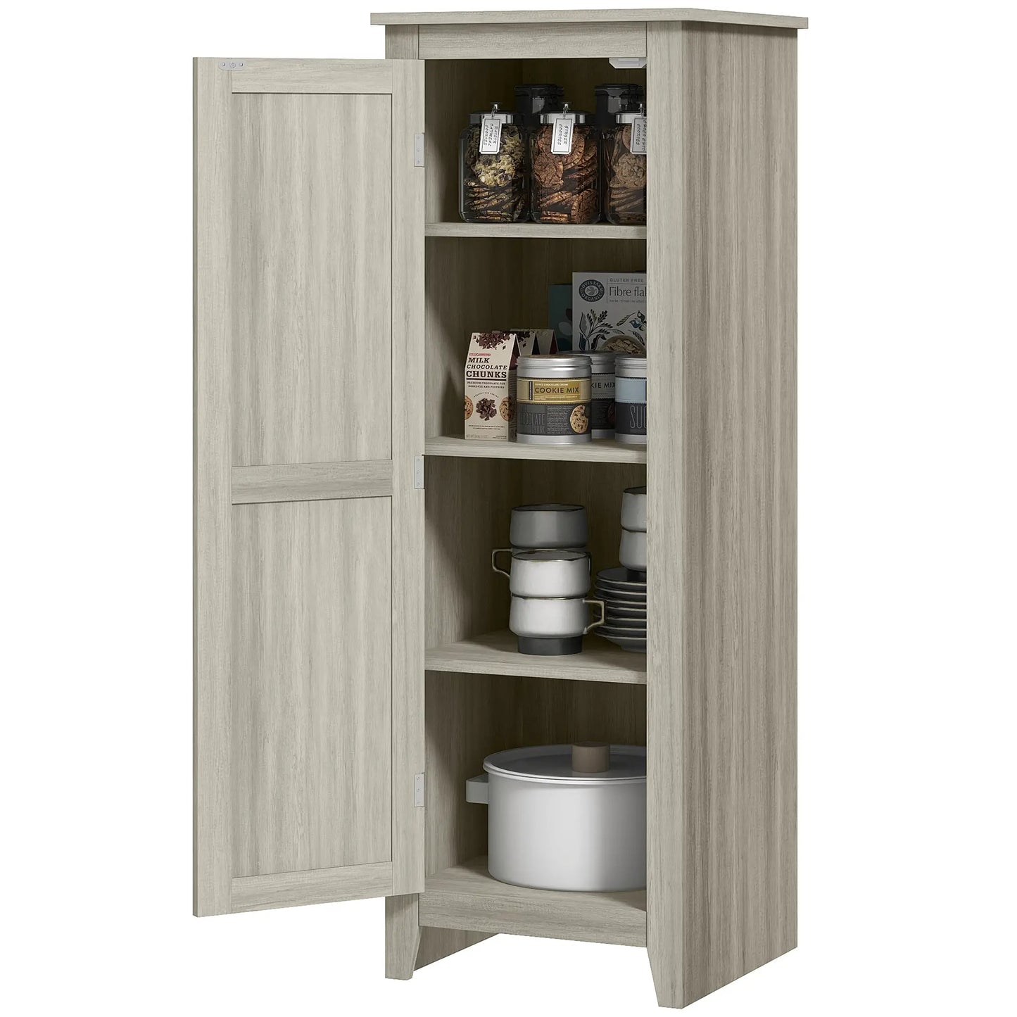 48" Kitchen Pantry Cabinet, Barn Door, Adjustable Shelves, Grey Wood Grain, Grey Kitchen Pantry Cabinets at Gallery Canada