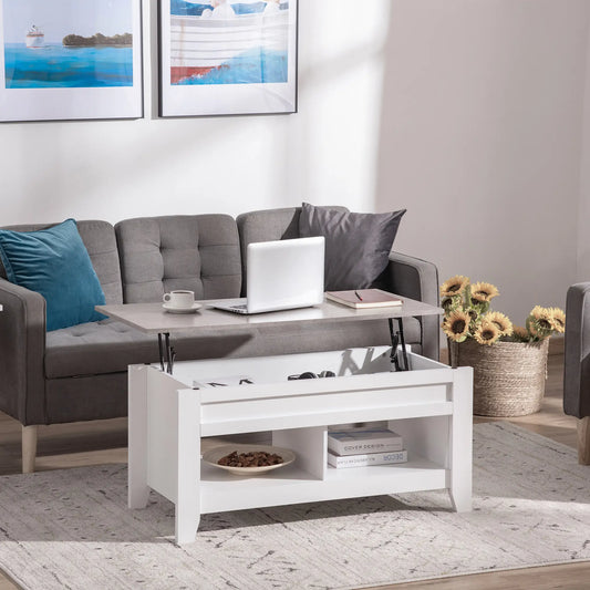 Lift Top Coffee Table, Hidden Storage, Open Shelves, White Coffee Tables White at Gallery Canada