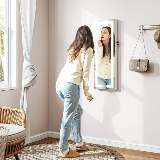 LED Lighted Jewelry Armoire with Mirror, Lockable Door, White Jewelry Armoire & Jewellery Mirror Cabinets White at Gallery Canada