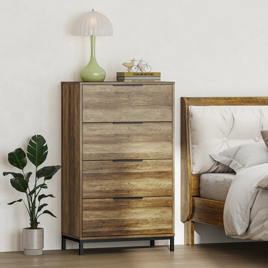 4 Drawer Dresser Tower, Chest for Bedroom, Hallway, Natural Storage Cabinets Natural Wood Tone at Gallery Canada