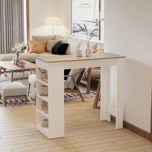 Bar Table, High Top Pub Table with 4 Shelves, Modern Bar Height, Natural Bar Tables & Dining Tables Natural, White at Gallery Canada