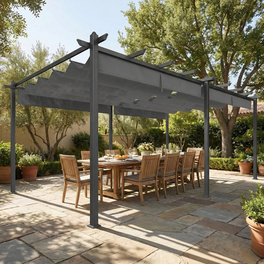 Retractable Pergola Canopy, 11.7' x 19.6', Aluminum, For Grill Patio Garden Deck Pergolas Light Grey at Gallery Canada