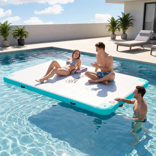 10'X7' Floating Dock, Inflatable Island With Pump & Backpack, Blue Green Floating Water Mats White, Blue, Green at Gallery Canada
